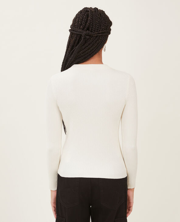 Pull col rond maille côtelée blanc - Pimkie