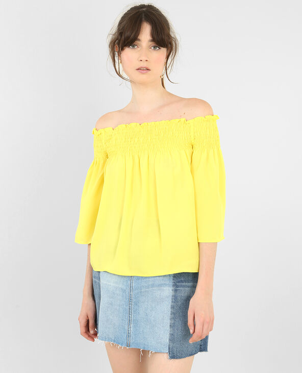 Blouse courte à col bardot jaune - Pimkie