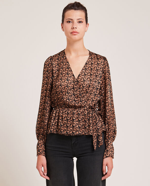 Blouse cache-cœur fils métallisés marron - Pimkie
