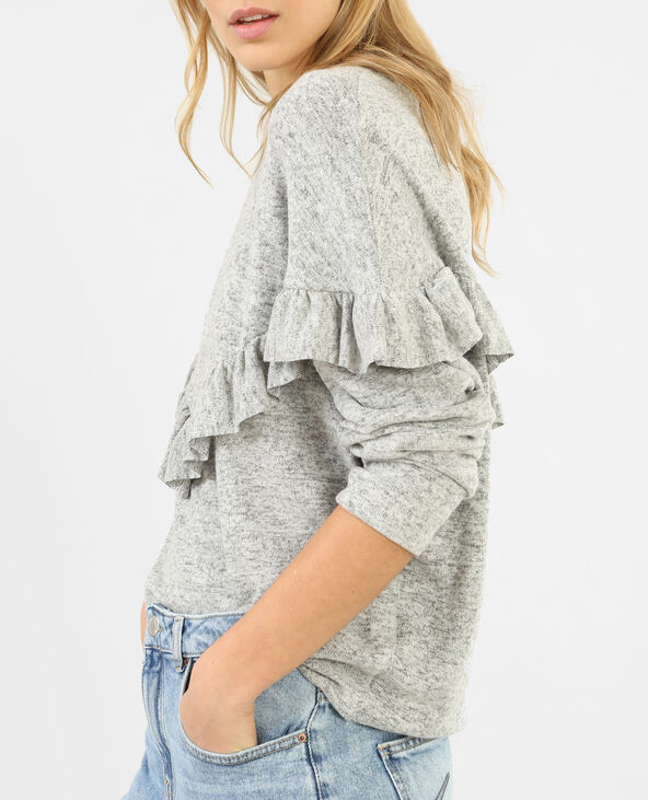 Pull doux à volant gris chiné - Pimkie