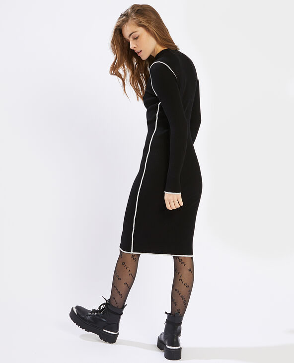 Robe mi-longue maille côtelée noir - Pimkie
