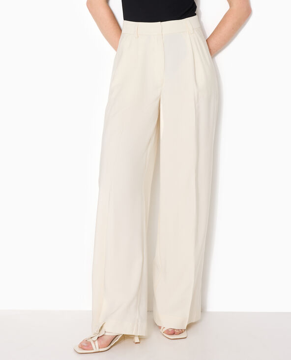 Pantalon large et droite en tissu fluide écru - Pimkie