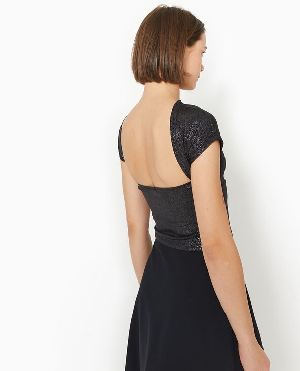 Top court en maille brillante avec dos ouvert noir - Pimkie