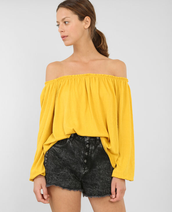 Blouse col bardot jaune ocre - Pimkie