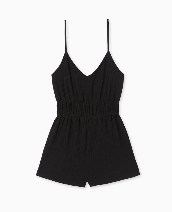 Combishort à bretelles en tissu texturé noir - Pimkie