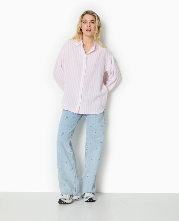 Chemise oversize rayée avec lin beige - Pimkie
