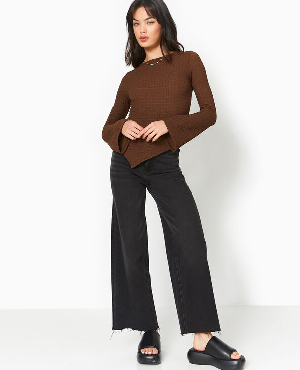 Top en tissu gaufré avec manches flare marron - Pimkie