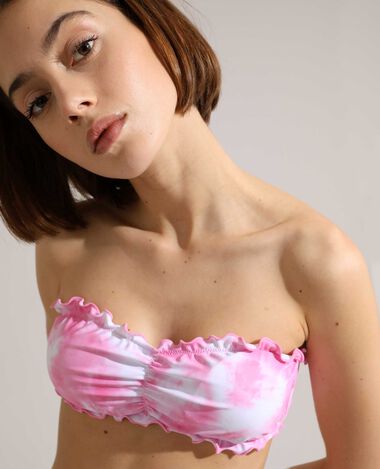 Haut de maillot de bain bandeau tie and dye rose clair - Pimkie