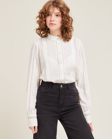 Blouse dentelle et plumetis blanc - Pimkie