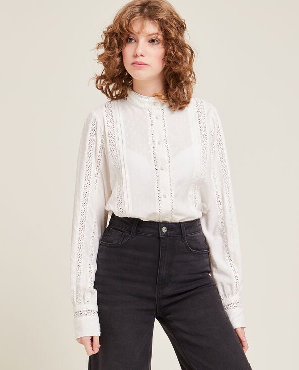 Blouse dentelle et plumetis blanc - Pimkie