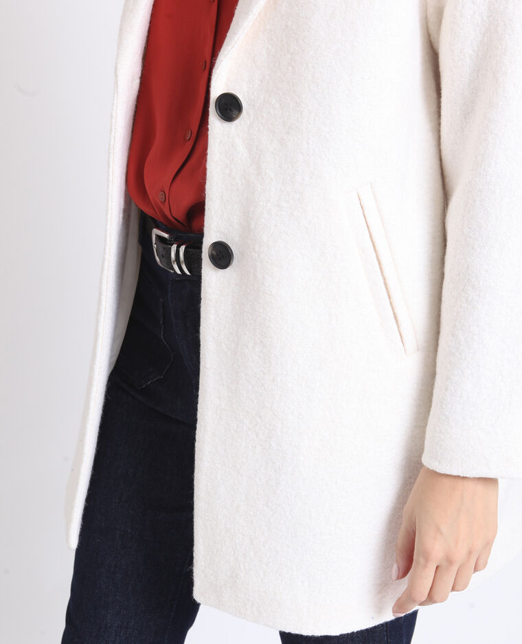 Manteau droit en laine blanc cassé - Pimkie