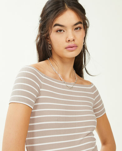 Top encolure Bardot maille côtelée blanc - Pimkie