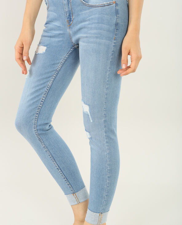 Jean skinny destroy à revers bleu clair - Pimkie