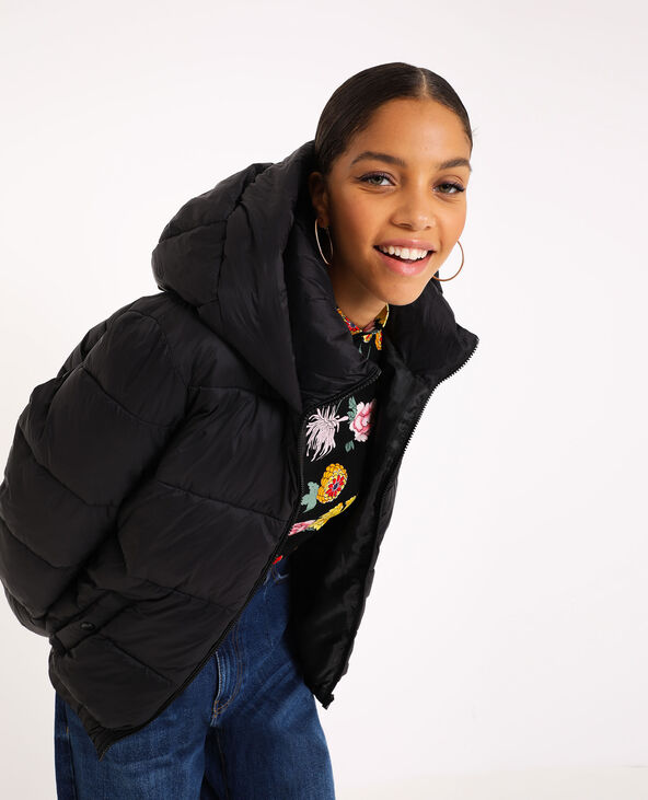 Doudoune noir capuche clearance
