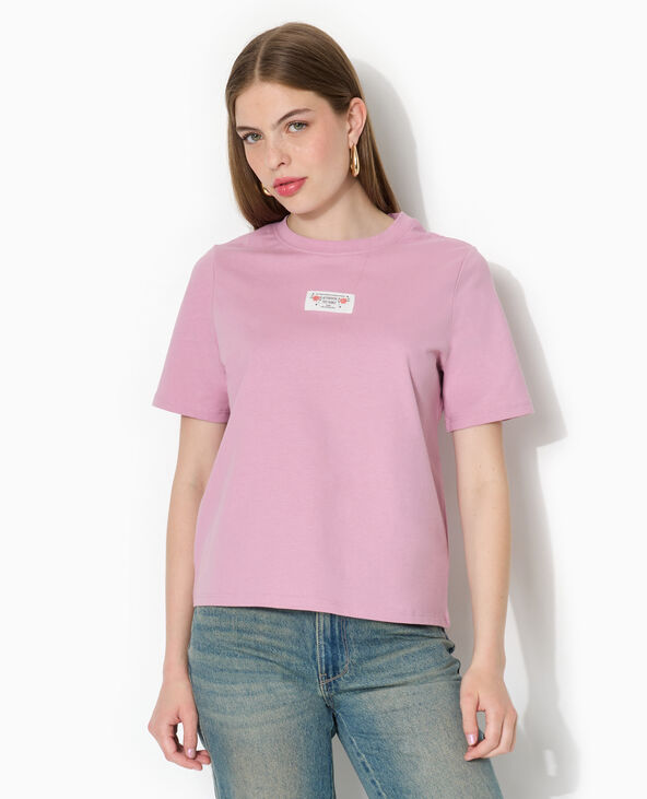 T-shirt avec étiquette cousue devant rose - Pimkie