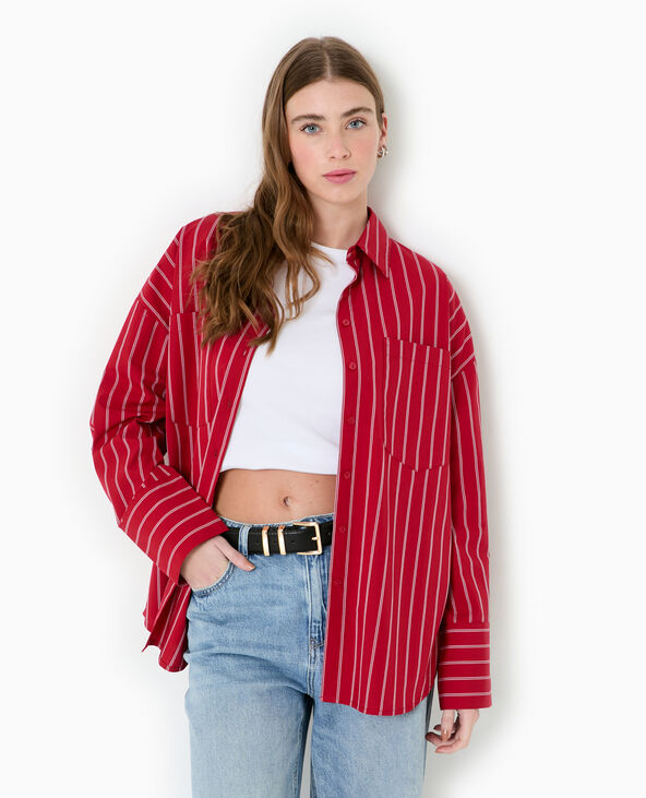 Chemise oversize rayée avec poches rouge - Pimkie