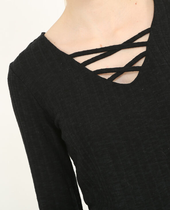 T-shirt encolure croisée noir - Pimkie