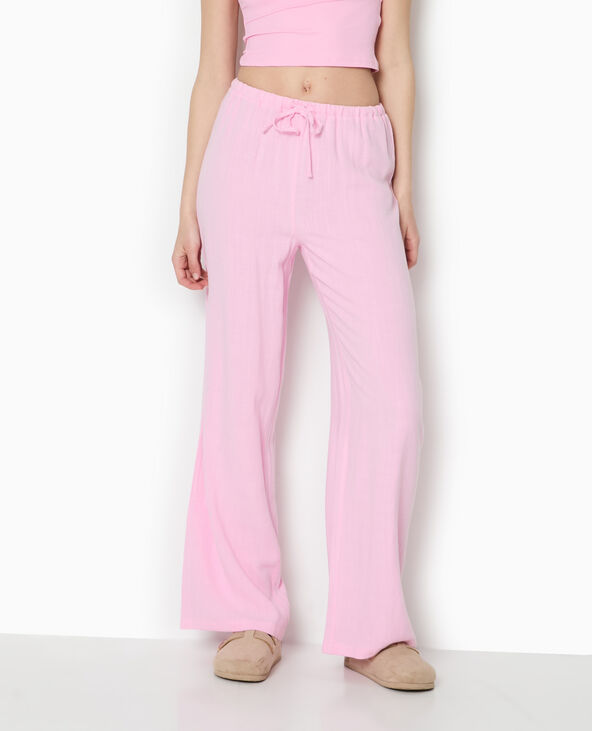 Pantalon large et droit avec taille élastiquée rose - Pimkie