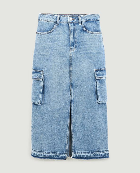 Jupe longue en jean avec poches cuisse bleu - Pimkie