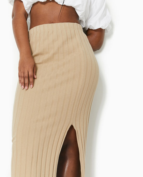 Jupe longue en maille côtes plates beige - Pimkie