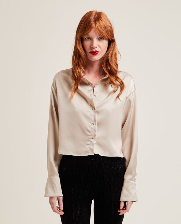 Chemise courte en tissu satiné blanc - Pimkie