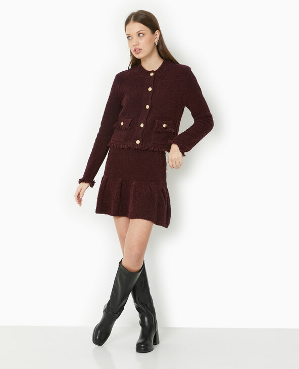 Jupe courte en maille bouclette avec volant bordeaux - Pimkie