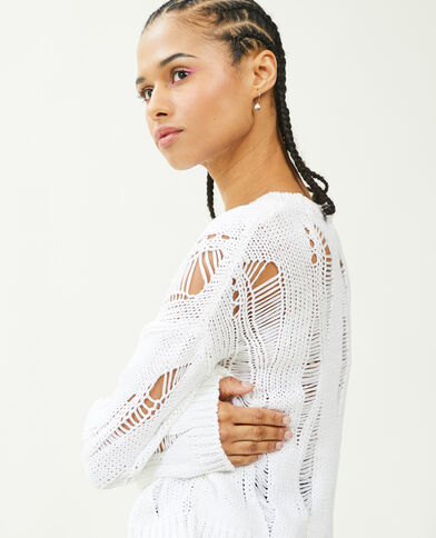 Pull court avec détails ajourés blanc - Pimkie