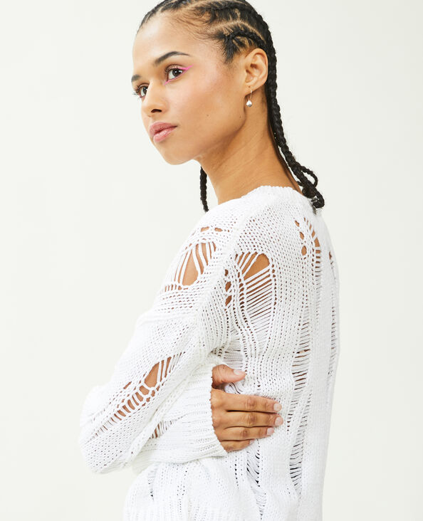 Pull court avec détails ajourés blanc - Pimkie