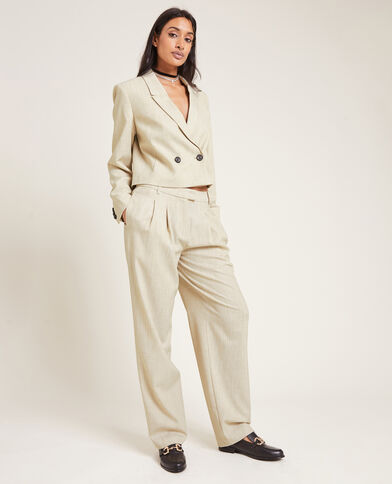 Pantalon large et droit à pinces beige chiné - Pimkie