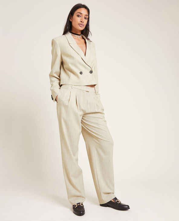 Pantalon large et droit à pinces beige chiné - Pimkie