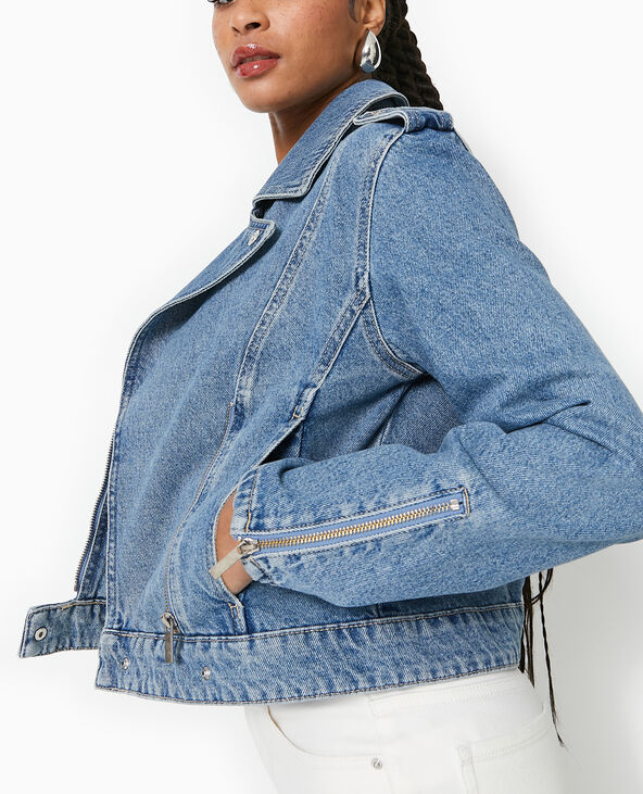 Blouson biker en jean bleu - Pimkie