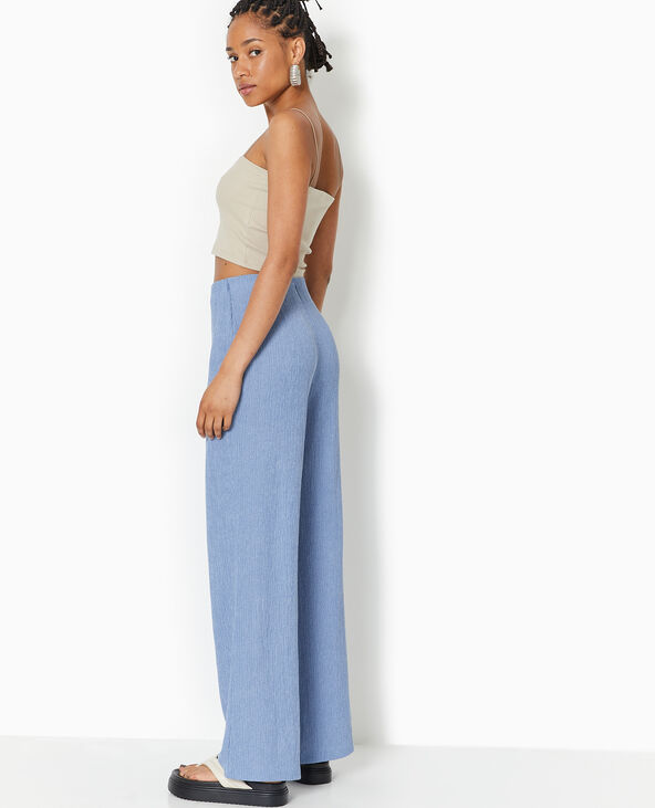 Pantalon large en maille reliéfée bleu - Pimkie