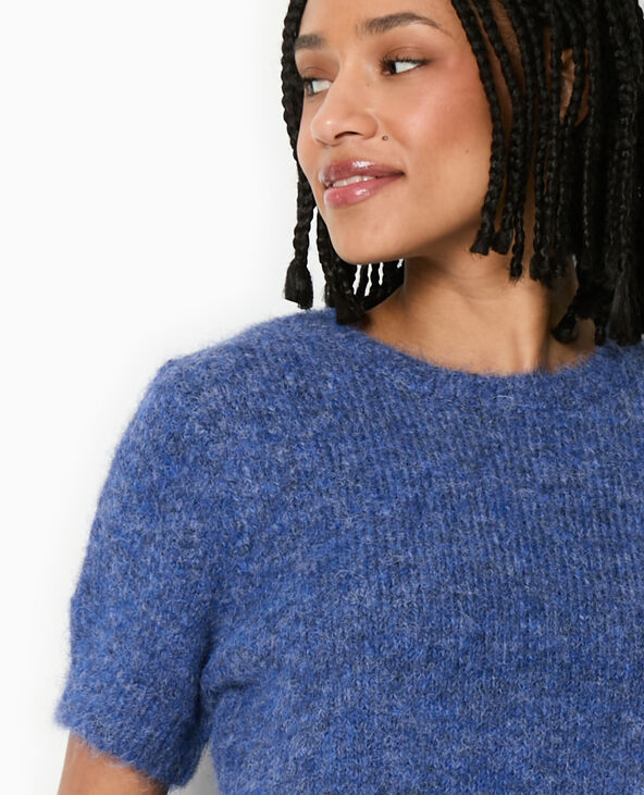 Pull manches courtes en maille douce bleu - Pimkie