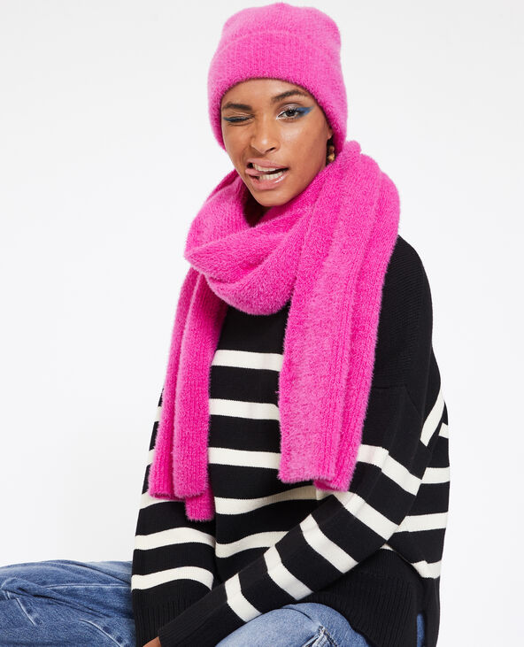 Bonnet en maille fluffy rose - Pimkie