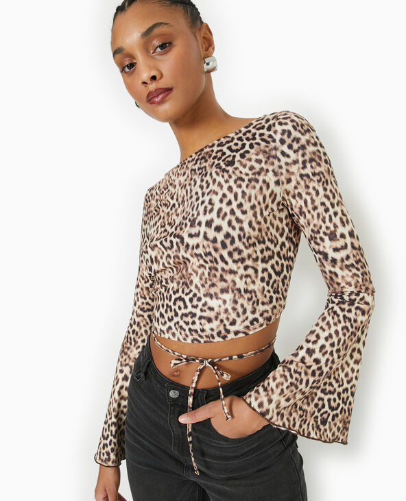 Top dos-nu manches flare motif léopard marron - Pimkie