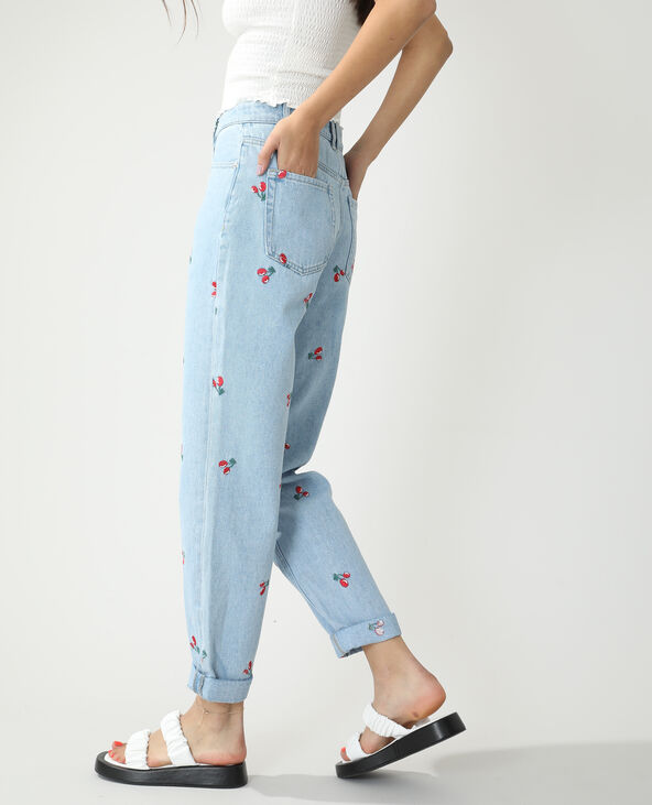 Jean mom high waist cerises bleu clair - Pimkie