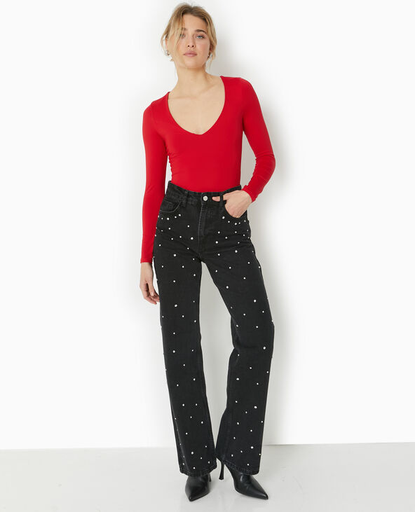Body manches longues en matière gainante rouge - Pimkie