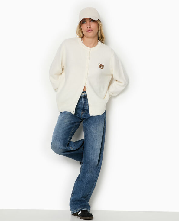 Gilet col rond avec broderie ourson blanc - Pimkie