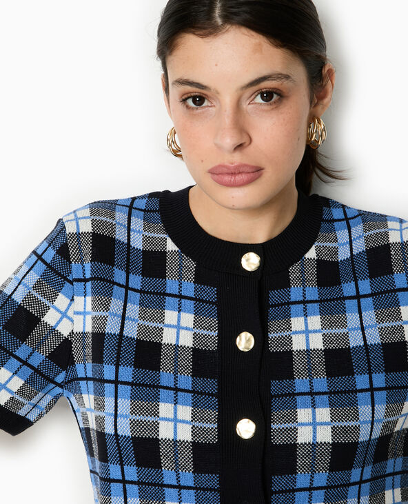 Gilet manches courtes motif carreaux jacquard bleu - Pimkie