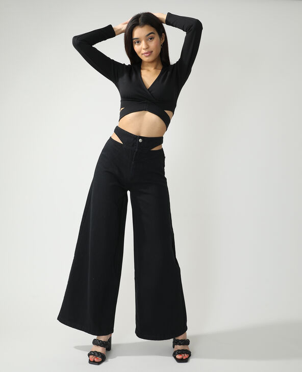 Jean wide leg high waist avec découpes noir - Pimkie