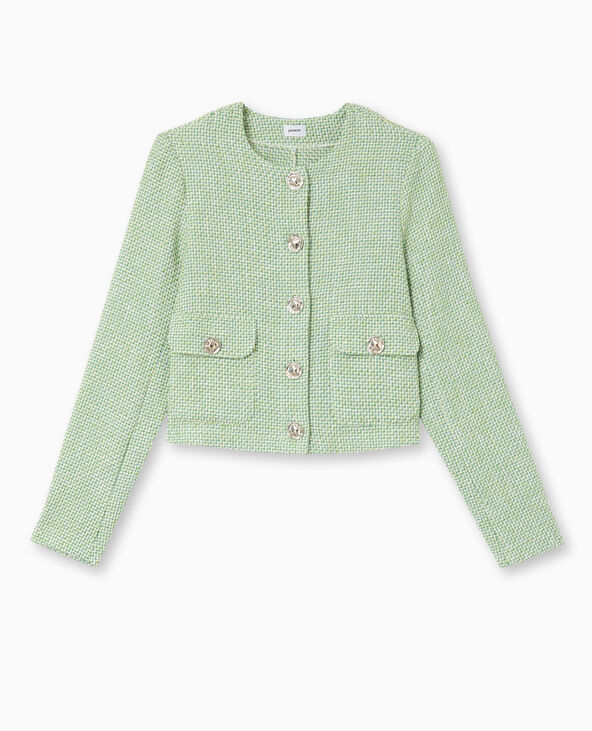 Veste courte et droite en tweed vert - Pimkie