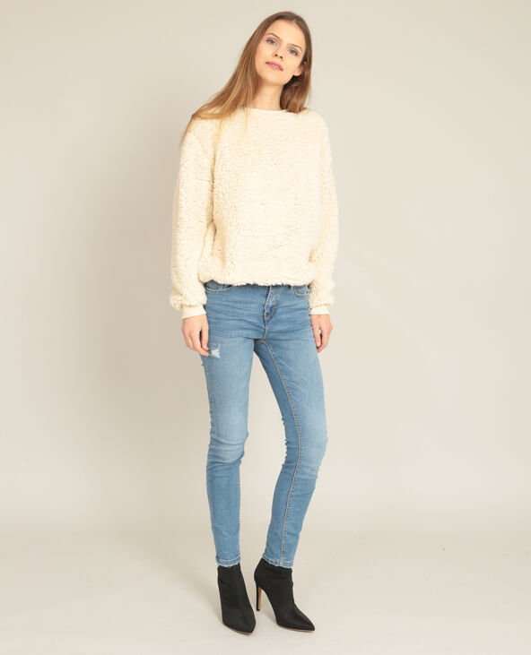 Sweat en fausse fourrure écru - Pimkie