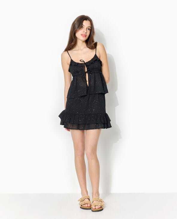 Top à bretelles avec volants et mini sequins noir - Pimkie