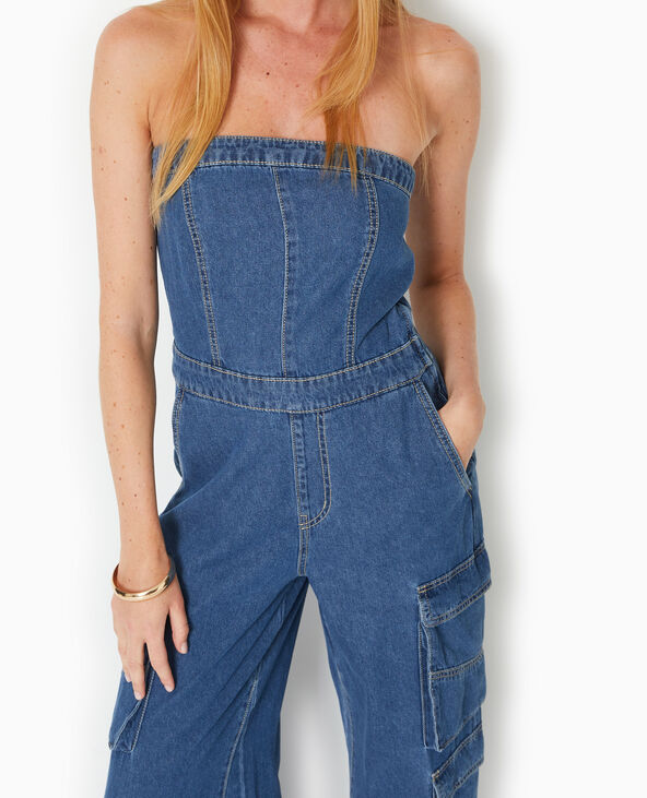 Combinaison bustier en jean souple bleu - Pimkie