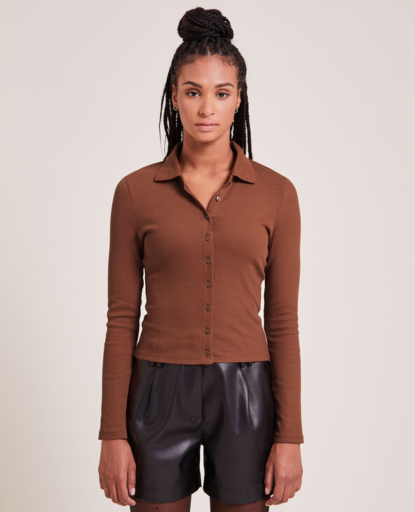 Top manches longues col polo orange - Pimkie