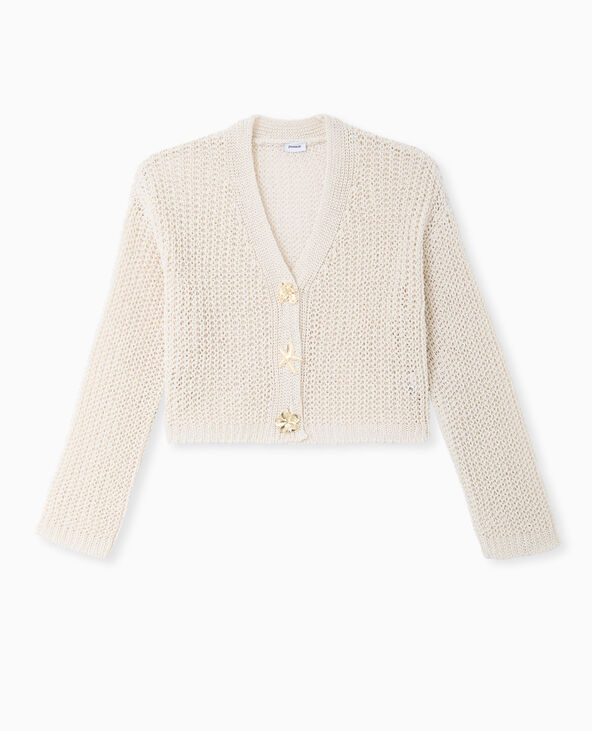 Gilet court en maille ajourée avec boutons bijoux blanc - Pimkie