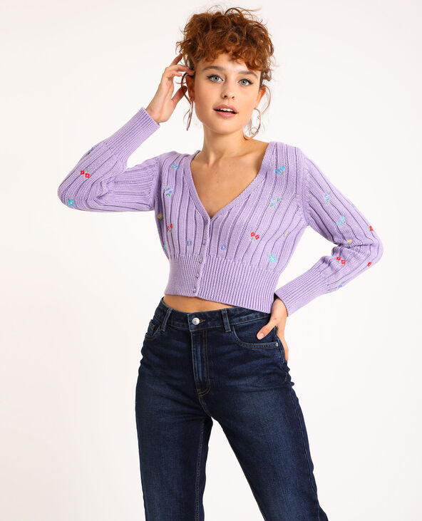 Gilet cropped brodé lilas - Pimkie