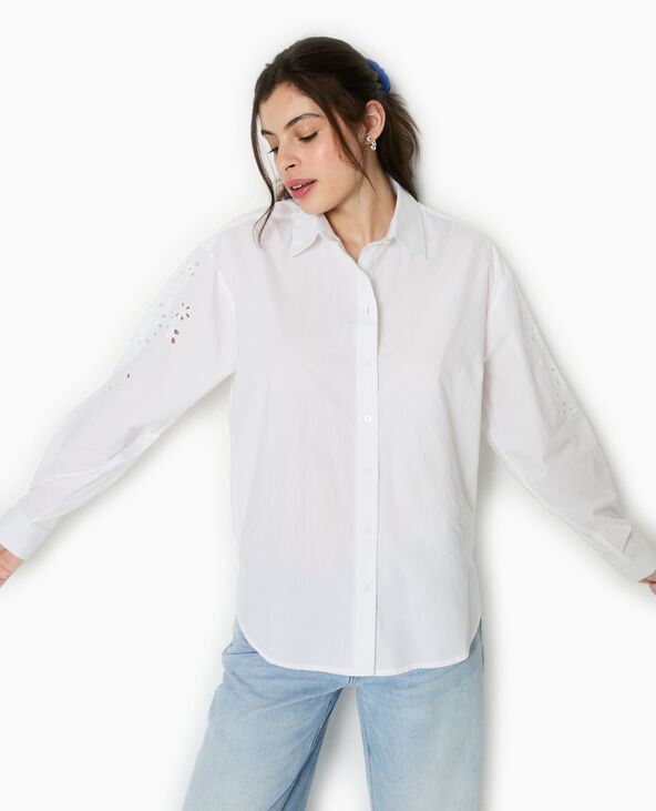 Chemise avec manches broderie anglaise blanc - Pimkie