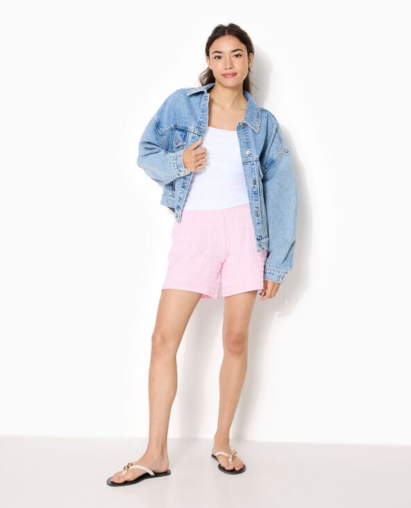 Short ceinture élastiquée en maille reliefée rose - Pimkie