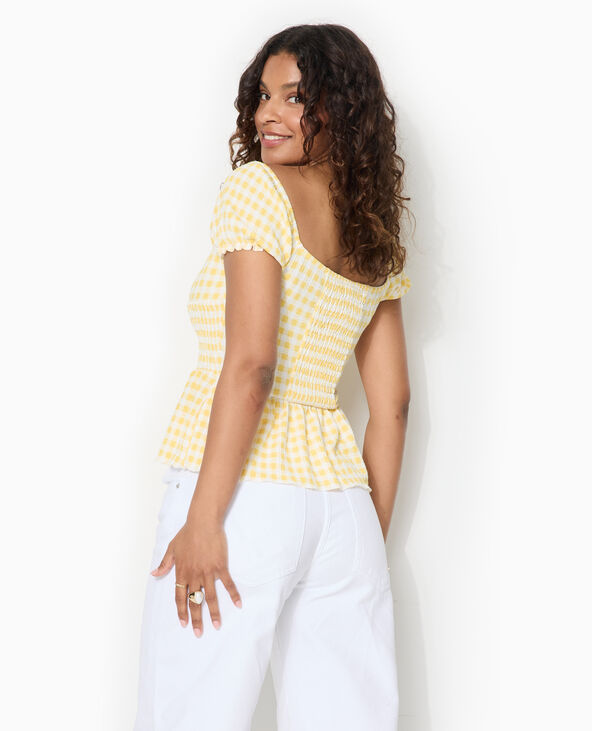 Top manches ballons motif vichy jaune - Pimkie